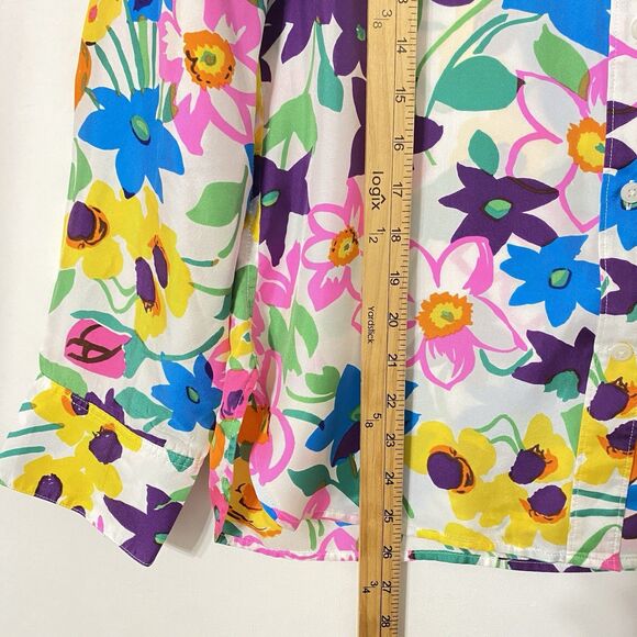 J Crew Collection Silk Blouse Shirt 10 Multicolor Floral Button Up Glam Cottage - Picture 4 of 9